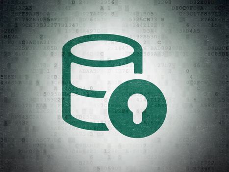 Software concept: Painted green Database With Lock icon on Digital Data Paper background