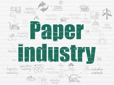 Industry concept: Painted green text Paper Industry on White Brick wall background with Scheme Of Hand Drawn Industry Icons