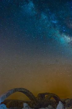 Stars sky in Shivta national park ruins in desert of Israel