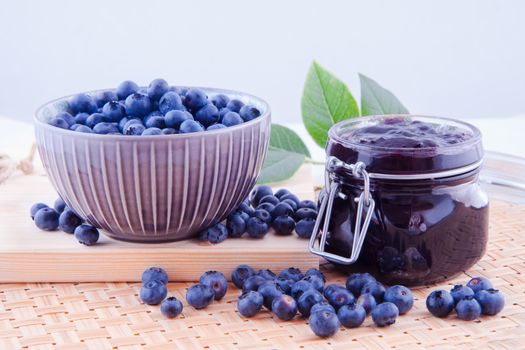 Blueberry fruits jam in the kitchen on the table