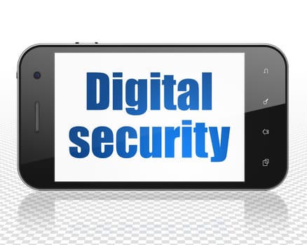 Safety concept: Smartphone with blue text Digital Security on display, 3D rendering