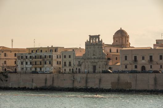 Embankment of Ortygia island, Syracuse city, in Sicily.