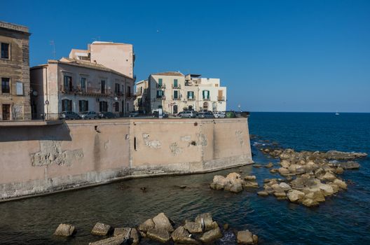 Embankment of Ortygia island, Syracuse city, in Sicily.