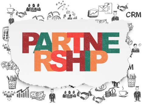 Finance concept: Painted multicolor text Partnership on Torn Paper background with  Hand Drawn Business Icons