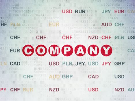 Business concept: Painted red text Company on Digital Data Paper background with Currency
