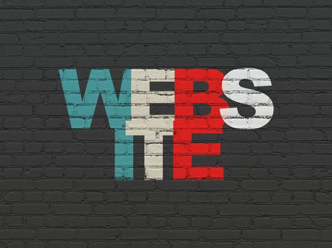 Web design concept: Painted multicolor text Website on Black Brick wall background