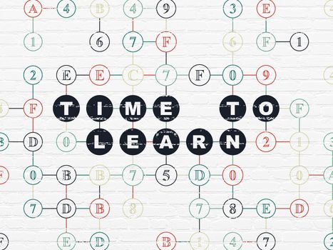 Timeline concept: Painted black text Time to Learn on White Brick wall background with Hexadecimal Code