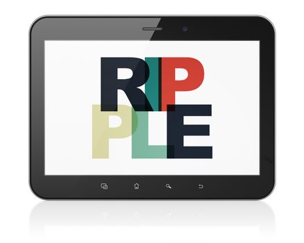 Blockchain concept: Tablet Computer with Painted multicolor text Ripple on display, 3D rendering