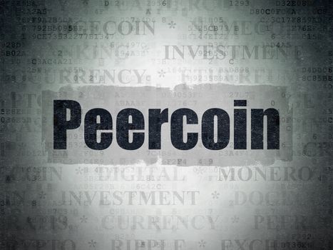 Blockchain concept: Painted black text Peercoin on Digital Data Paper background with   Tag Cloud