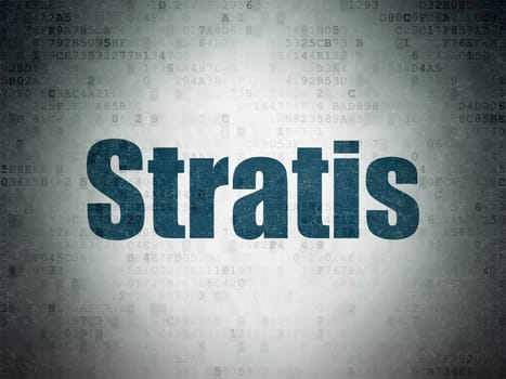 Cryptocurrency concept: Painted blue word Stratis on Digital Data Paper background