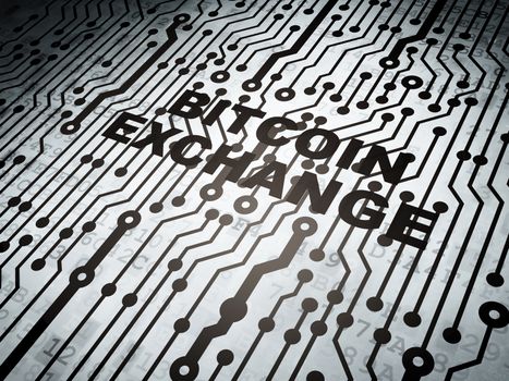 Cryptocurrency concept: circuit board with  word Bitcoin Exchange, 3D rendering