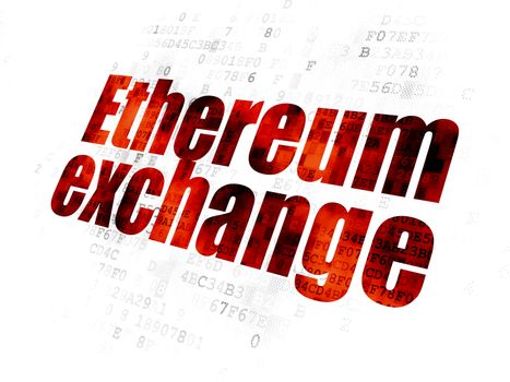 Cryptocurrency concept: Pixelated red text Ethereum Exchange on Digital background
