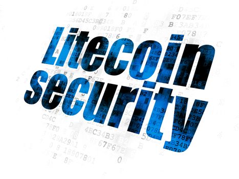 Blockchain concept: Pixelated blue text Litecoin Security on Digital background