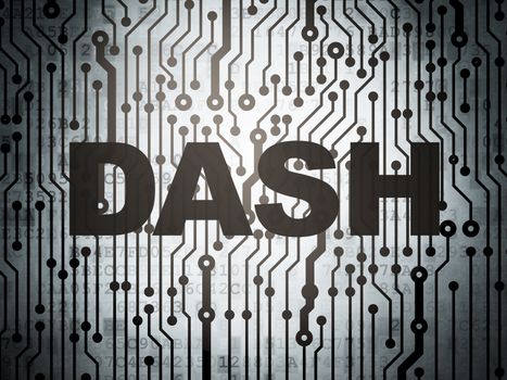 Blockchain concept: circuit board with  word Dash, 3D rendering