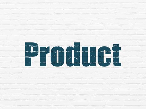 Advertising concept: Painted blue text Product on White Brick wall background
