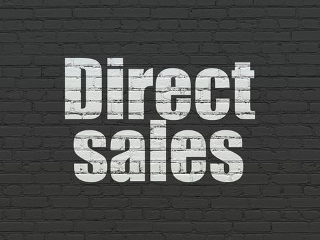 Advertising concept: Painted white text Direct Sales on Black Brick wall background