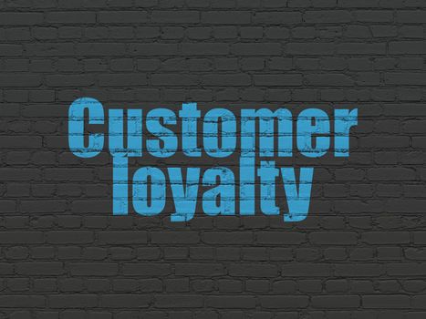 Marketing concept: Painted blue text Customer Loyalty on Black Brick wall background