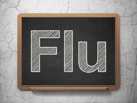 Health concept: text Flu on Black chalkboard on grunge wall background, 3D rendering