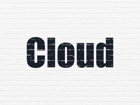 Cloud computing concept: Painted black text Cloud on White Brick wall background