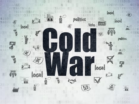 Political concept: Painted black text Cold War on Digital Data Paper background with  Hand Drawn Politics Icons