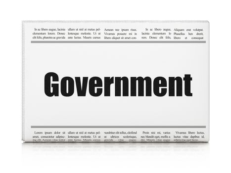 Politics concept: newspaper headline Government on White background, 3D rendering
