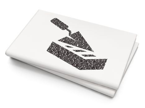 Building construction concept: Pixelated black Brick Wall icon on Blank Newspaper background, 3D rendering