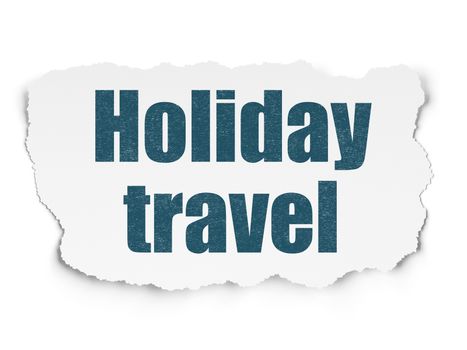 Tourism concept: Painted blue text Holiday Travel on Torn Paper background with  Hand Drawn Vacation Icons