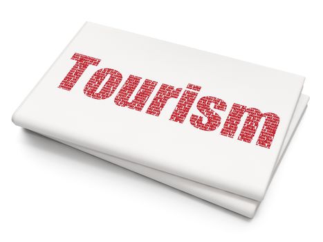 Vacation concept: Pixelated red text Tourism on Blank Newspaper background, 3D rendering