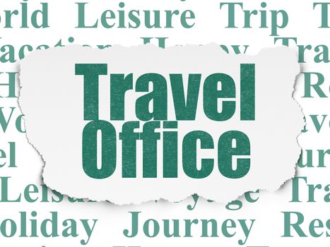 Tourism concept: Painted green text Travel Office on Torn Paper background with  Tag Cloud