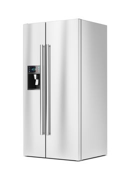 Big refrigerator with ice and water dispenser on white background