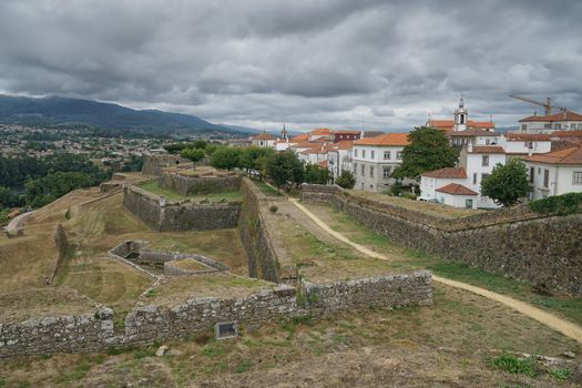 VALENCA, PORTUGAL - SEPTEMBER 4, 2017: Fortaleza of Valenca, highlight along the Camino de Santiago trail on September 4, 2017 in Portugal