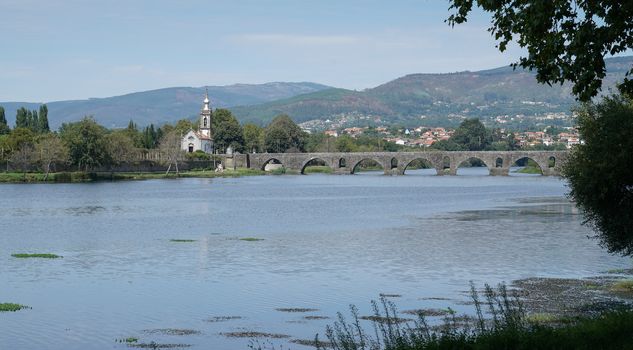 Roman bridge crossing the Rio Lima in Ponte de Lima, Camino de Santiago, Portugal