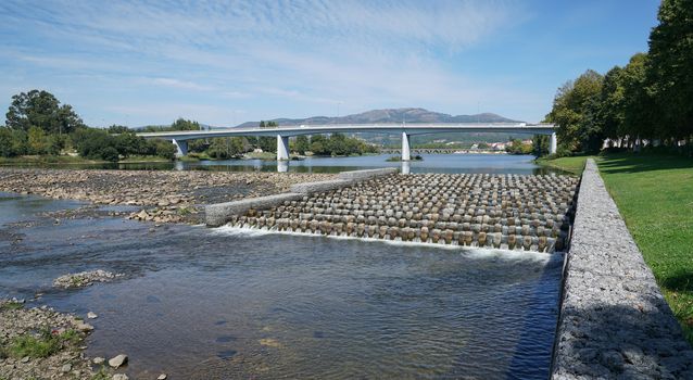 Modern bridge crossing the Rio Lima in Ponte de Lima, Camino de Santiago, Portugal