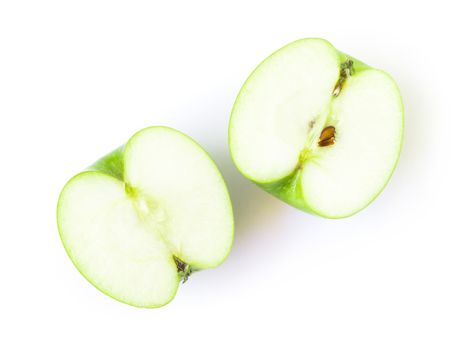 Closeup top view green apple on white background, fruit for healthy diet concept