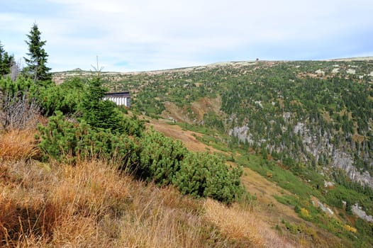 View of the rocky landscape of the Krkonose