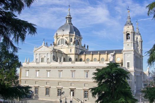 Nothern side of Santa Maria la Real de La Almudena cathedral in Madrid, Spain