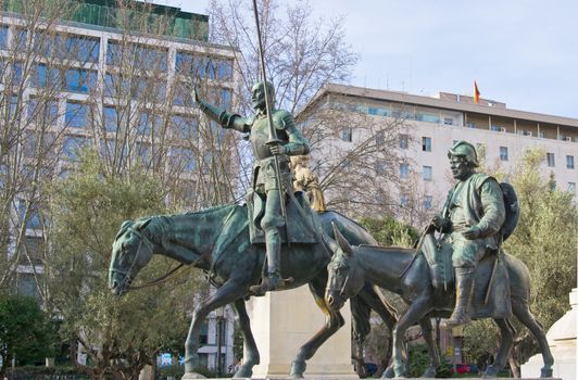 Bronze statues of Don Quixote and Sancho Panza in Madrid, Spain