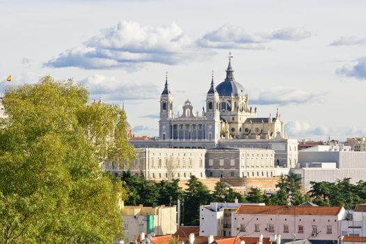 Western side of Santa Maria la Real de La Almudena cathedral in Madrid, Spain