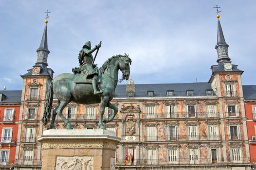Monument of Philip III on Plaza Mayor in Madrid, Spain