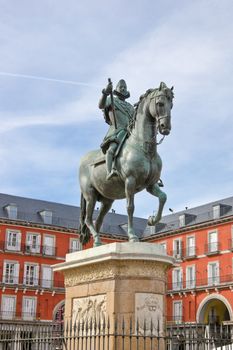 Statue of Philip III on Plaza Mayor in Madrid, Spain