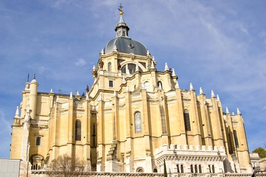 Eastern side of Santa Maria la Real de La Almudena cathedral in Madrid, Spain