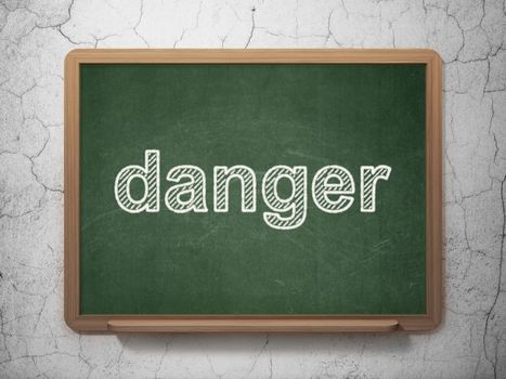 Protection concept: text Danger on Green chalkboard on grunge wall background, 3D rendering