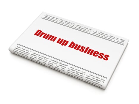 Business concept: newspaper headline Drum up business on White background, 3D rendering