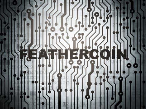 Cryptocurrency concept: circuit board with  word Feathercoin, 3D rendering