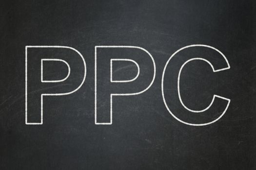 Marketing concept: text PPC on Black chalkboard background