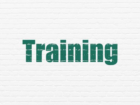 Studying concept: Painted green text Training on White Brick wall background