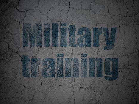 Education concept: Blue Military Training on grunge textured concrete wall background