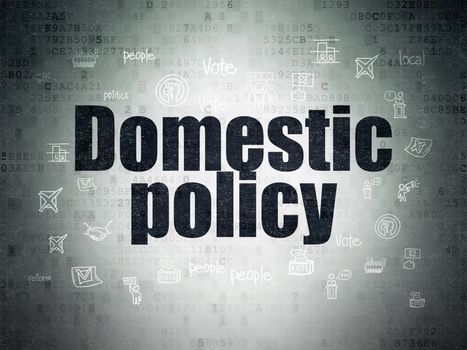 Political concept: Painted black text Domestic Policy on Digital Data Paper background with  Hand Drawn Politics Icons