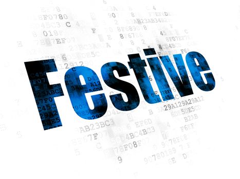 Holiday concept: Pixelated blue text Festive on Digital background