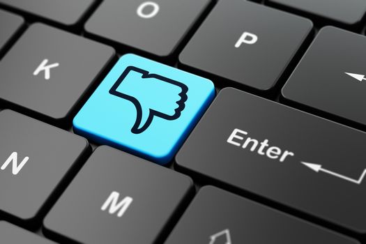Social media concept: computer keyboard with Thumb Down icon on enter button background, 3D rendering